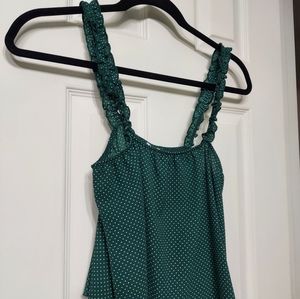 Francesca's Ayla Green White Polka Dot Top, Lettuce Edge Straps, Size Small
